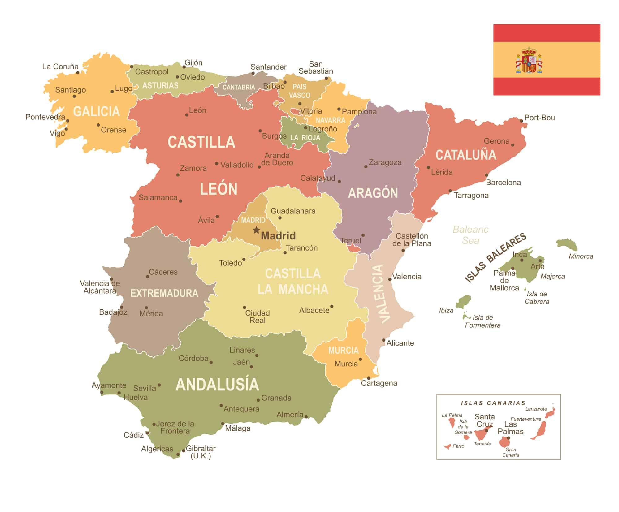 Mappa Delle Regioni Della Spagna Mappa Politica E Statale Della Spagna