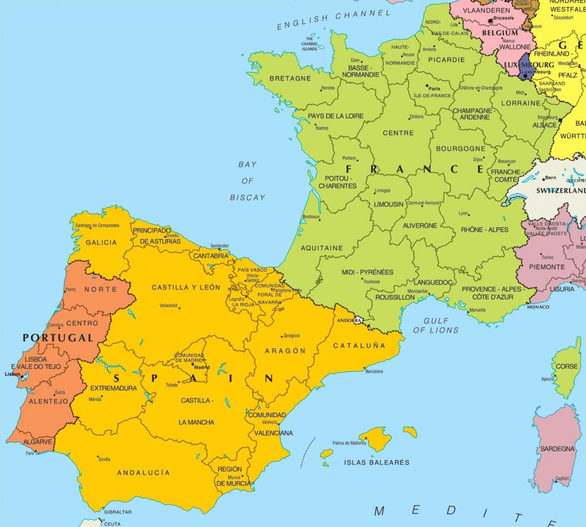 Mappa della Spagna e dei paesi confinanti
