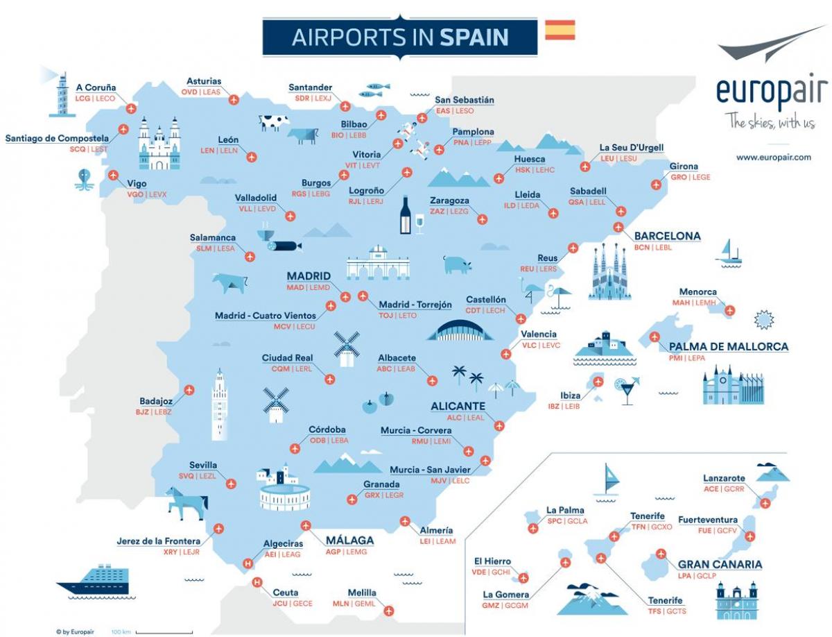 Mappa degli aeroporti di Spagna