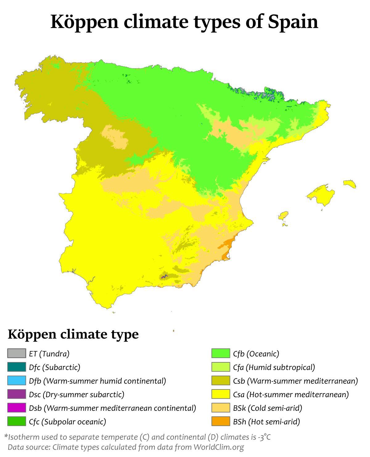 Mappa della temperatura della Spagna