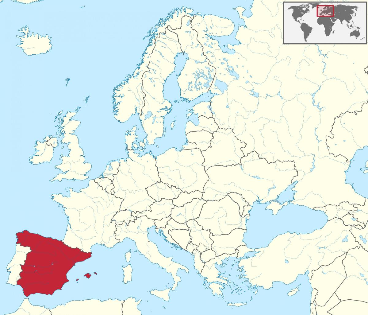 Posizione della Spagna sulla mappa dell'Europa