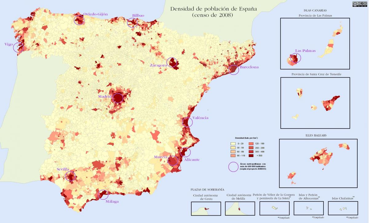 Mappa della densità della Spagna