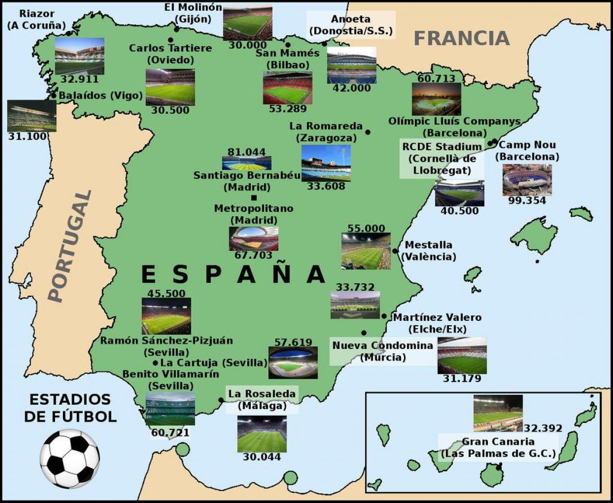 mappa degli stadi di Spagna