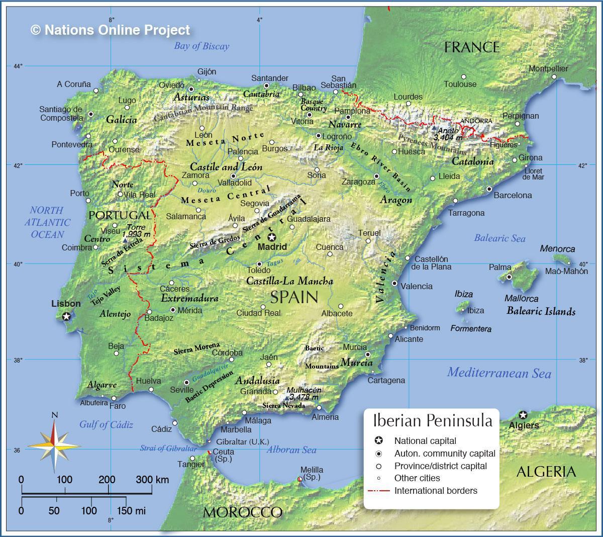 Mappa topografica di Spagna